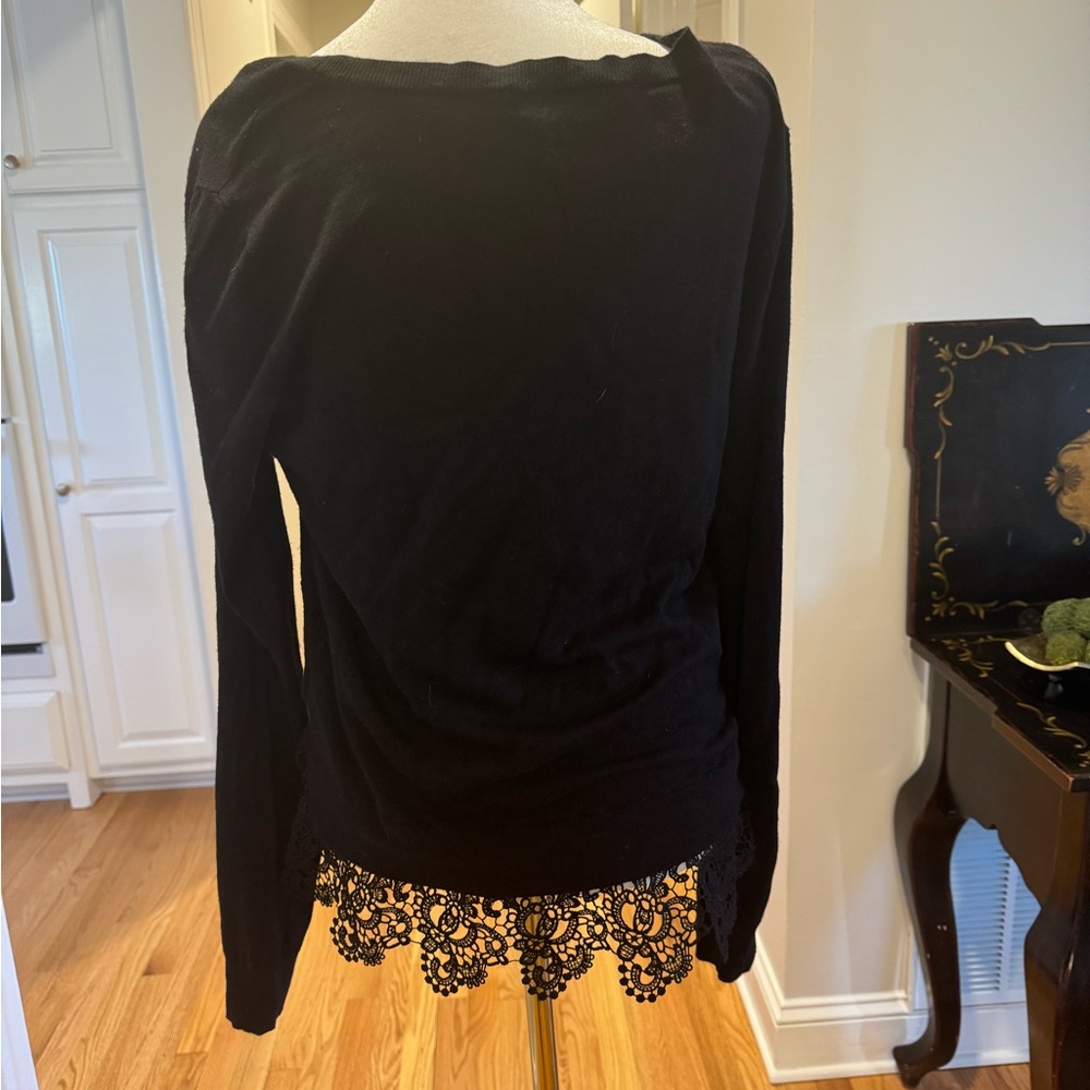 Lord & Taylor Black Lace Hem Sweater - Picture 5 of 7